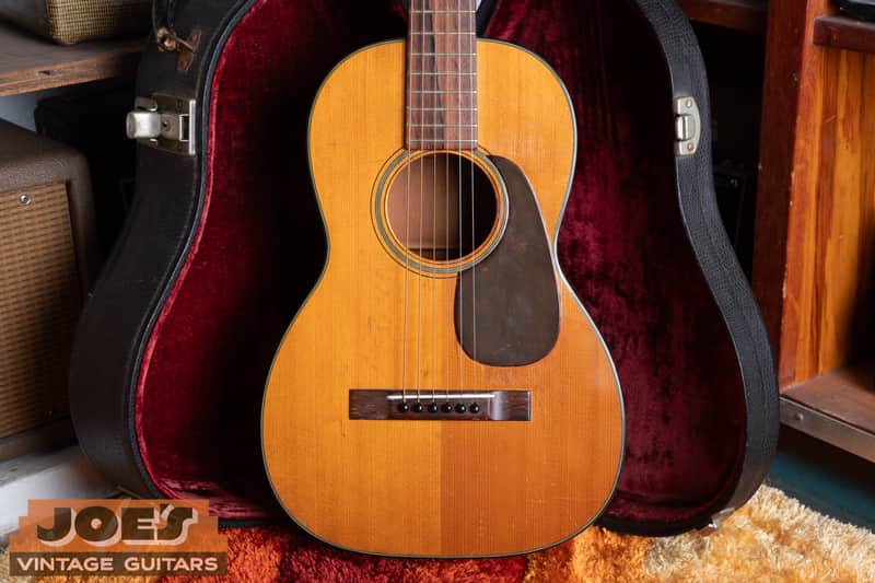 1950 Martin 5-18 Terz full front in its open case at Joe's Vintage Guitars.